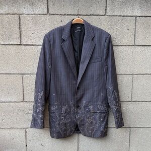 Grey Pinstripe Blazer with Floral Embroidered Accents